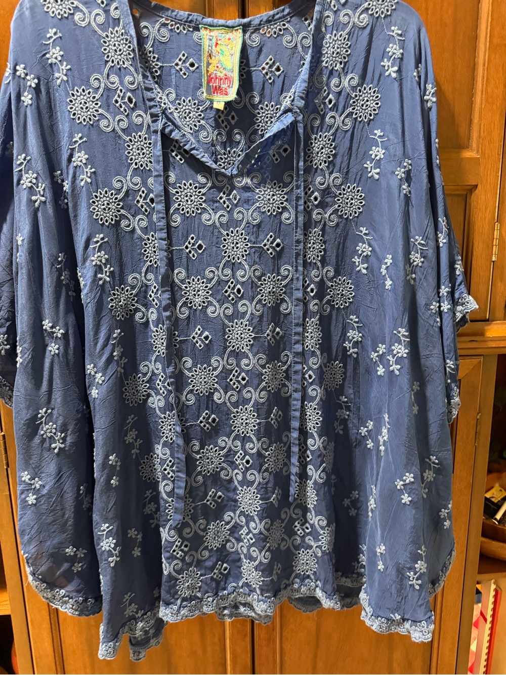 Johnny Was Blue Embroidered Tunic Shirt